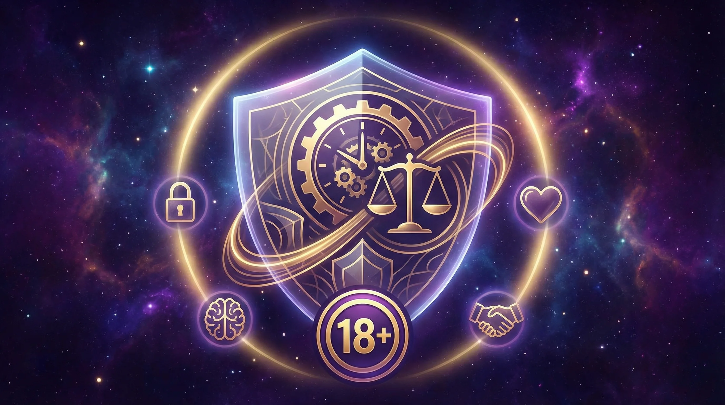 Símbolos de jogo responsável com escudo protetor e idade 18+